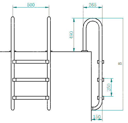 U01 U Modello 304 Scala in Acciaio Inox